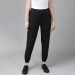 Women Black Solid Straight Fit Cropped Joggers